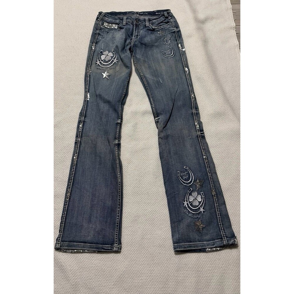Cowgirl Tuff Co. 30/37 Embellished Western Bootcut Jeans Horseshoe Stars